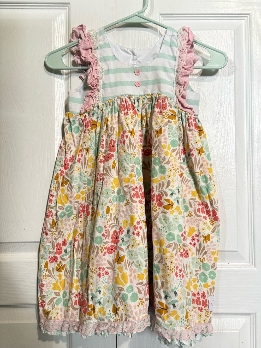 Girls Pink & Mint Floral Ruffle Dress
